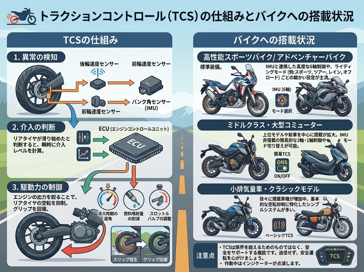 トラクションコントロールの仕組みとバイクへの搭載状況