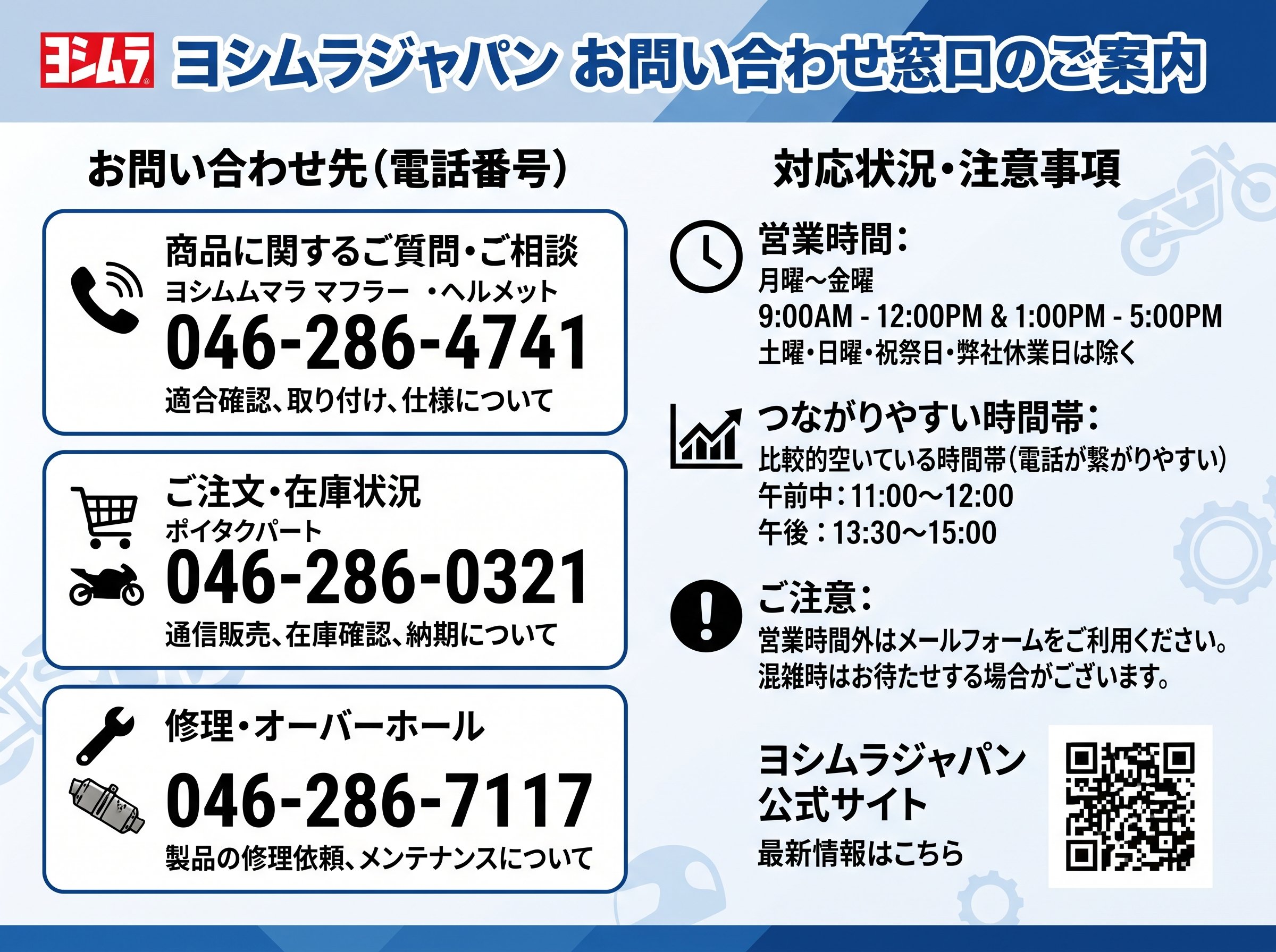 ヨシムラジャパンへの電話番号と対応状況